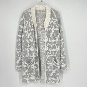 Eileen Fisher Cardigan Sweater Womens L Organic Cotton Long Open Neutral